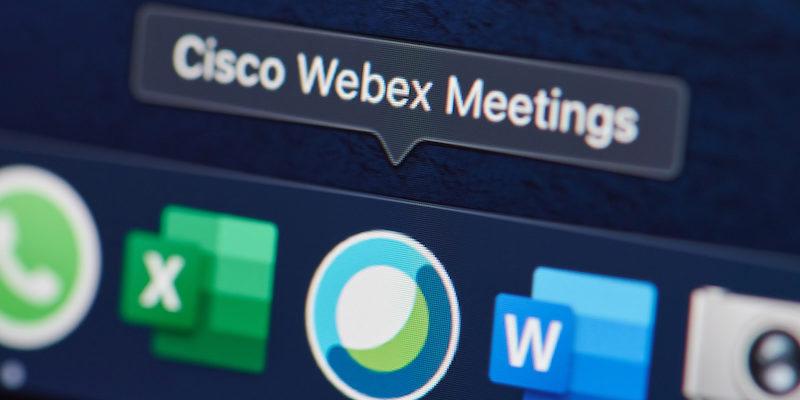New-York , USA - March 29, 2020: Cisco webex meeting program icon on computer screen close up view